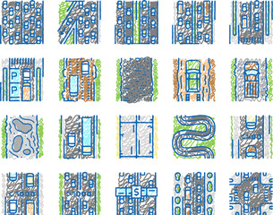 Road Urban And Country Highway Icons hand drawn