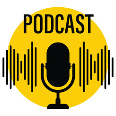 Set of Podcast Microphone collection. Soundwave, Audio Recording Concept , podcast mic talk chat bubble sign vector illustration.