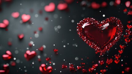 Red gemstone heart on dark background