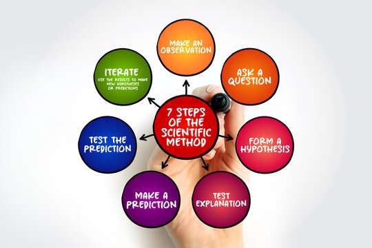7 steps of the scientific method, mind map text concept for presentations and reports