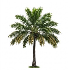Obraz premium Single green palm tree with a brown trunk, isolated on a white background