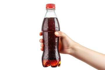 hand holding Glass bottle of aerated soft drink Isolated on white background PNG

