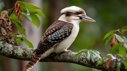 Obraz premium Kookaburra Perched in Lush Green Foliage