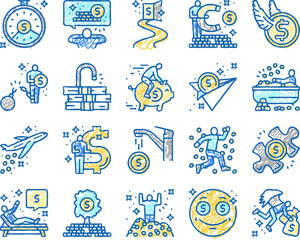 financial freedom money business icons hand drawn