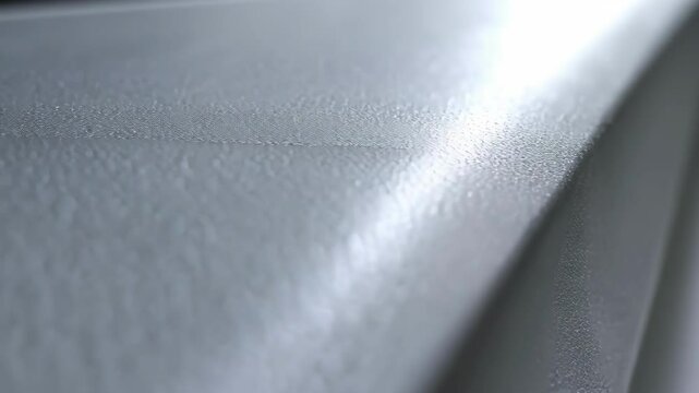 Abstract close-up of a textured, shiny, gray material with light and shadow.
