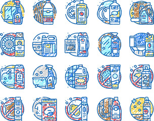 cleaner clean detergent wash hand icons hand drawn