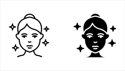 Skin care icon set, cosmetic cream, woman's face linear sign vector illustration on white background.
