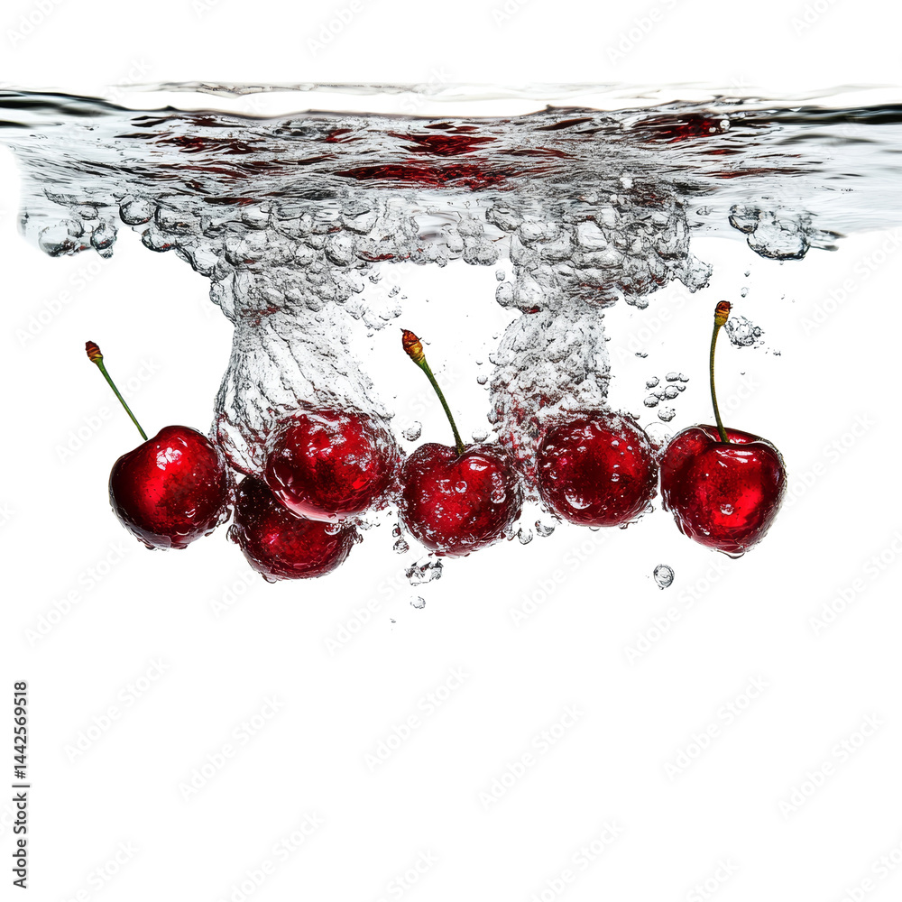 Aufkleber cherries plunge into refreshing water creating dynamic splash isolated on transparent surface