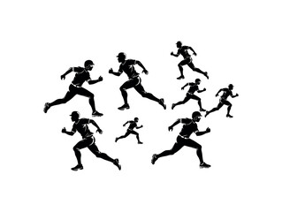 Fototapeta premium Baseball Players Running Dynamic Silhouettes for Sports Photography, silhouette illustration of multiple baseball players in motion, suggesting a fast-paced game or practice. running, sports, athlete