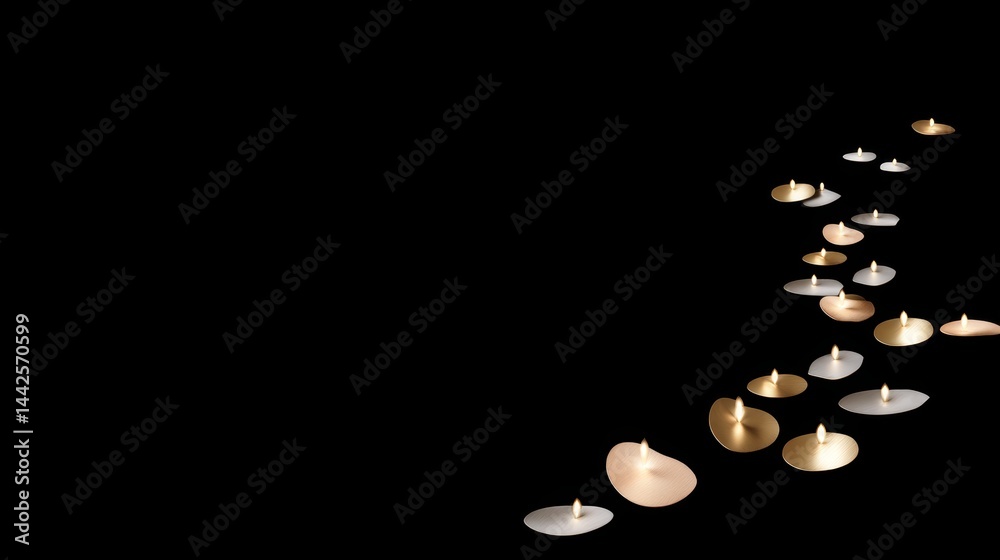 Aufkleber shimmering golden light orbs of varying sizes float against a pitch-black background, some merging i