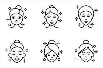 Skin care icon set, cosmetic cream, woman's face linear sign vector illustration on white background.