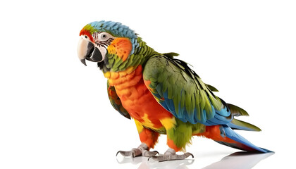 Fototapeta premium Colorful-Feathered Parrot – Vibrant Bird on White Background