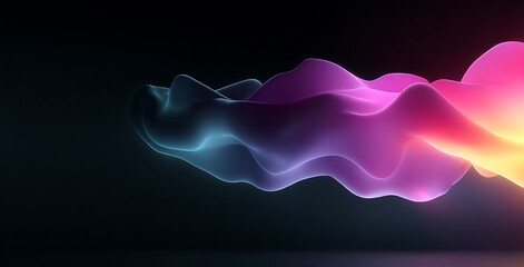 Abstract, fluid, and colorful shapes in the dark, a 3D rendering illustration on a black background with space for text or design. A modern art poster. Generative AI