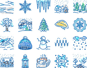 winter snow season nature icons hand drawn