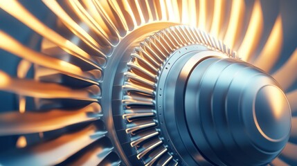 A detailed and close up view of turbine engine parts