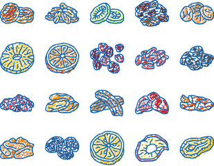dried fruit healthy snack icons hand drawn