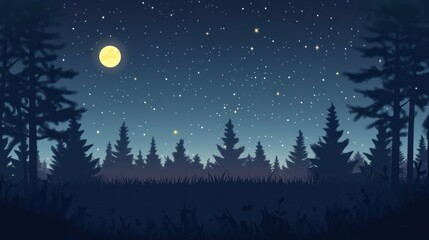 Fototapeta premium A peaceful forest scene at night under the moonlight. Vector illustrat