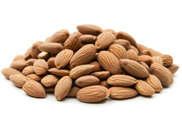 Pile of almonds on white