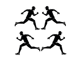 Baseball Players Running Dynamic Silhouettes for Sports Photography,  silhouette illustration of multiple baseball players in motion, suggesting a fast-paced game or practice. running, sports, athlete