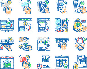 payment bank money finance card icons hand drawn