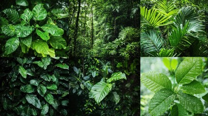 Fototapeta premium Set of temperate rainforests with rich green colors and moist environments on white background.