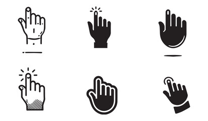 Obraz premium Hand click pointer icon set, black and white vector cursor 