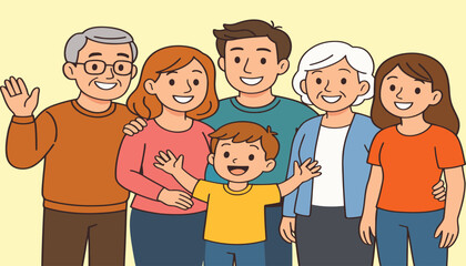 Happy Multigenerational Family Portrait Illustration