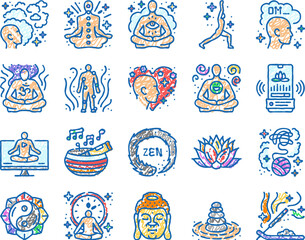 meditation yoga relax zen icons hand drawn