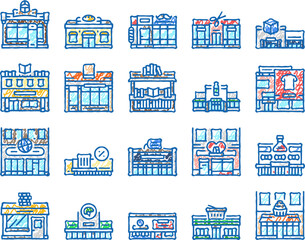 store shop retail market icons hand drawn