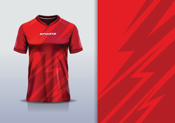 T-shirt mockup abstract line flash jersey design for football, soccer, racing, esports, running, in red color © Nimpuna O