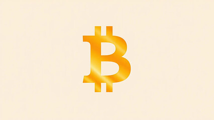 Shiny golden Bitcoin symbol on a light beige background, representing cryptocurrency.