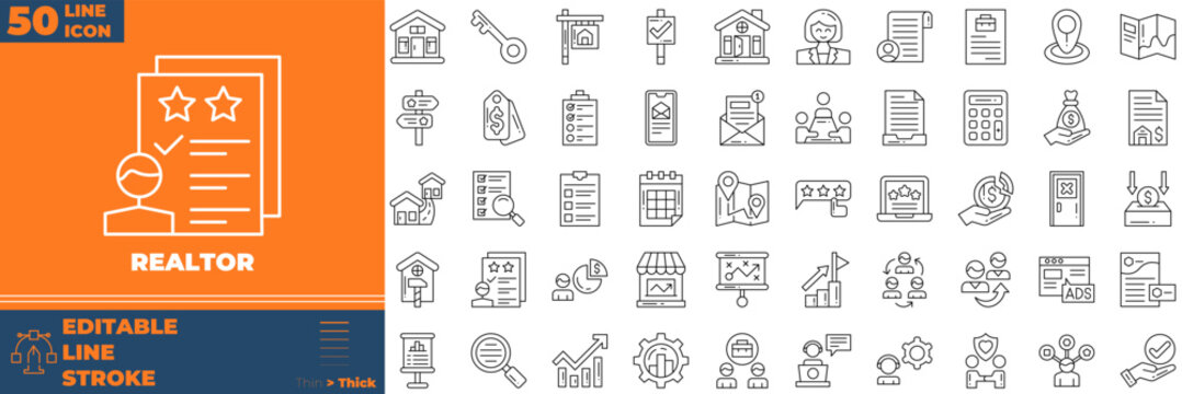 Realtor Line Editable Icons set. Vector illustration in modern thin line style of realtor icons: real estate, property, buying, renting, etc