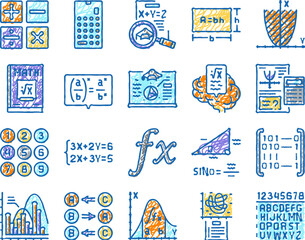 math education school science icons hand drawn
