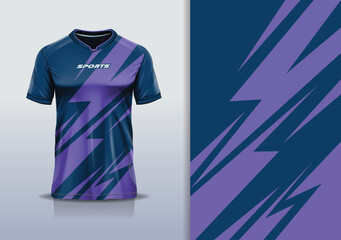 T-shirt mockup abstract line flash jersey design for football, soccer, racing, esports, running, in purple color © Nimpuna O