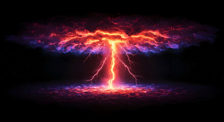 Fototapeta premium Dramatic thunderstorm with intense lightning strike illuminating dark night sky powerful energy nature weather