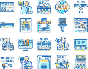 news business communication icons hand drawn