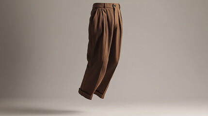 Floating Fashion: Tailored Brown Trousers in a Stylish Still Life Shot
