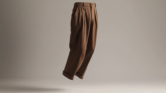 Floating Fashion: Tailored Brown Trousers in a Stylish Still Life Shot