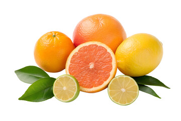 Citrus fruits with leaves isolated on transparent background
