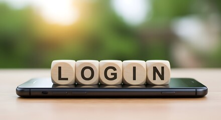 Wooden Blocks Spelling Login on Smartphone Screen Access Security Technology