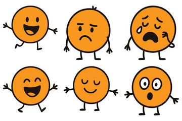 Six Orange Circle Characters Showing Different Emotions