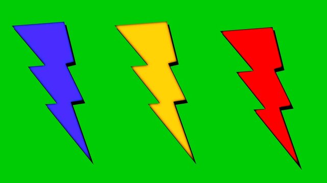 Green screen animation thunder effect with 3 colours, green screen animation blue Thunder, yellow thunder and red thunder effect, thunder effect with 3 colours green screen animation free