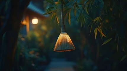 A broom head illuminated as a unique and soft lantern
