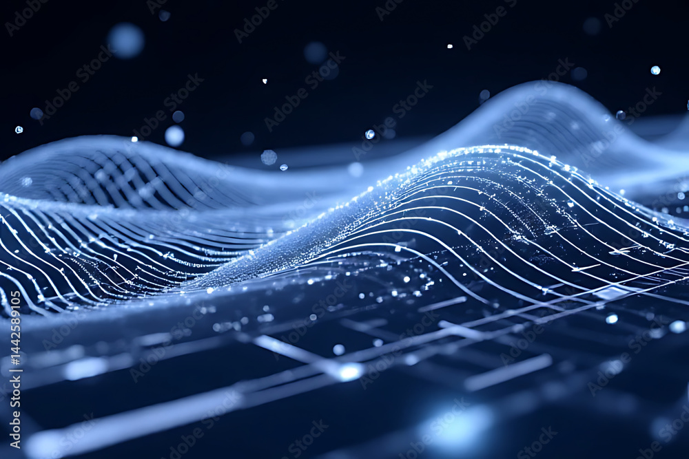 Fototapete visualizing dynamic waveforms of data in a futuristic environment abstract digital art close-up