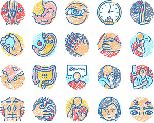disease symptom health icons hand drawn