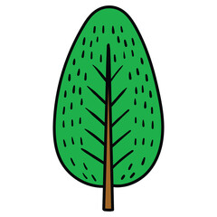 Hand drawn cartoon green tree on white background.