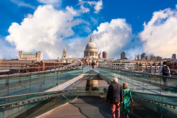St.Paul's cathedral seen from Millennium bridge in London city, UK