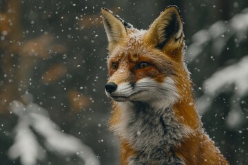 Obraz premium Red fox in a snowy forest