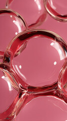 A vivid depiction of close-up of pink serum bubbles texture, ideal for creative, commercial, or editorial purposes.