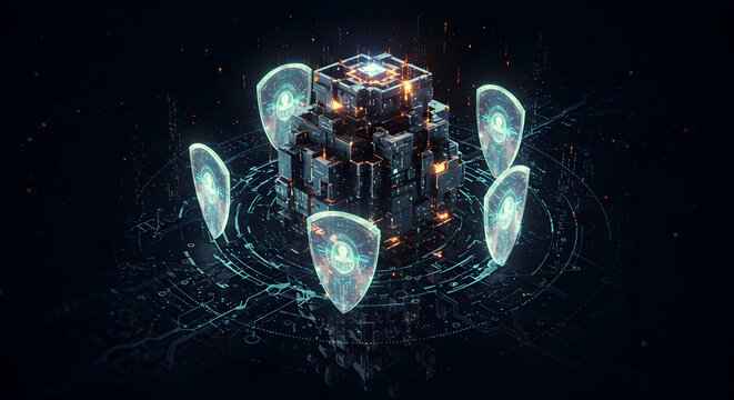 Cybersecurity fortress safeguarding digital assets futuristic data protection in cyberspace secure network infrastructure